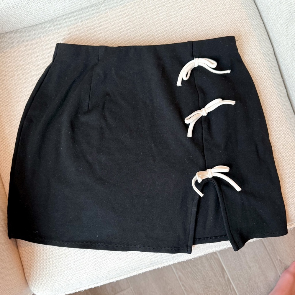 Black Mini Wrap Skirt with Tie Front